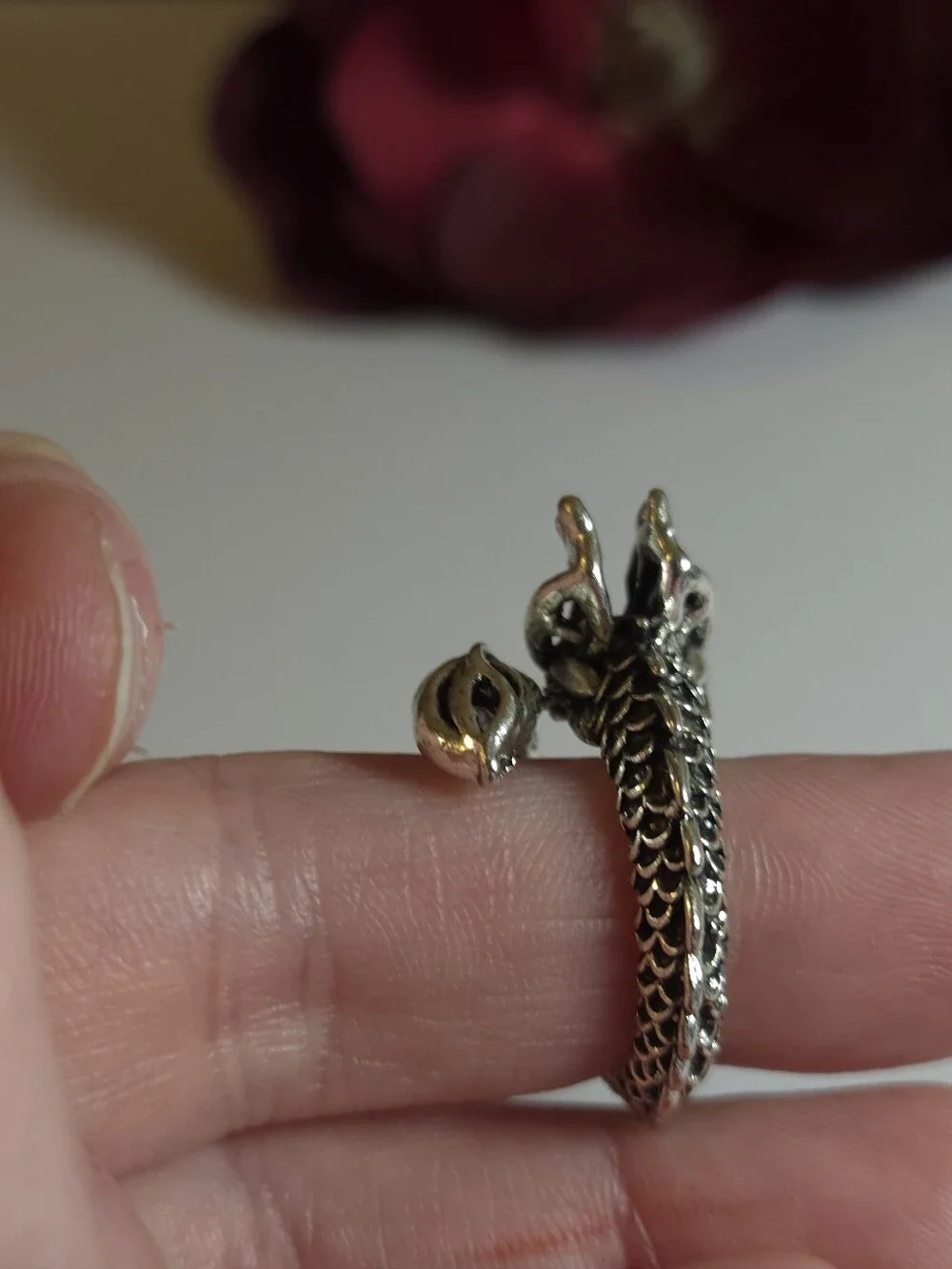 Silver Plated Dragon Tail Wrap Around Ring Size 8 Statement Ring Unisex